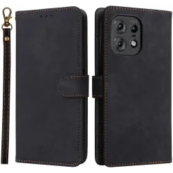 Phonesta Vintage Skin Book Wallet Klapphülle für Motorola Edge 50 / Edge 50 Pro - Schwarz