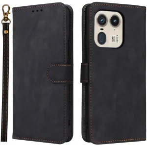 Phonesta Vintage Skin Book Wallet Klapphülle für Motorola Edge 50 Ultra - Schwarz