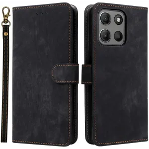 Phonesta Vintage Skin Book Wallet Klapphülle für Motorola Moto G17/G17 Power/G15/G15 Power - Schwarz