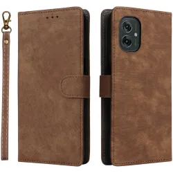 Phonesta Vintage Skin Book Wallet Klapphülle für Motorola Moto G55 - Braun