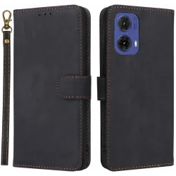 Phonesta Vintage Skin Book Wallet Klapphülle für Motorola Moto G85 - Schwarz