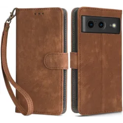 Phonesta Vintage Skin Book Wallet Klapphülle für Google Pixel 8 - Braun