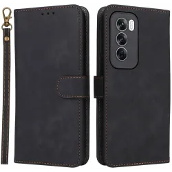 Phonesta Vintage Skin Book Wallet Klapphülle für Oppo Reno12 - Schwarz