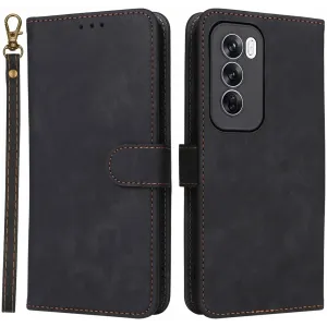 Phonesta Vintage Skin Book Wallet Klapphülle für Oppo Reno12 Pro - Schwarz
