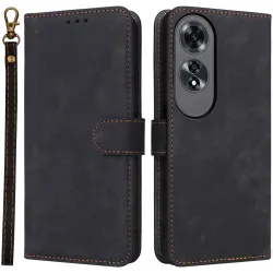 Phonesta Vintage Skin Book Wallet Klapphülle für Oppo A60 4G - Schwarz