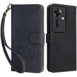 Phonesta Vintage Skin Book Wallet Klapphülle für Oppo Reno11 F 5G - Schwarz