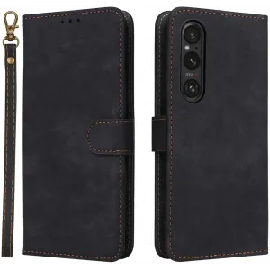 Phonesta Vintage Skin Book Wallet Klapphülle für Sony Xperia 1 VI - Schwarz