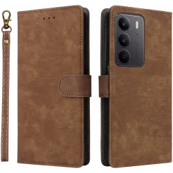 Phonesta Vintage Skin Book Wallet Klapphülle für Realme 14x / C75 - Braun