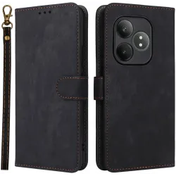 Phonesta Vintage Skin Book Wallet Klapphülle für Realme GT 6 - Schwarz