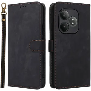 Phonesta Vintage Skin Book Wallet Klapphülle für Realme GT 6 - Schwarz