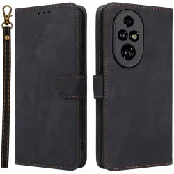Phonesta Vintage Skin Book Wallet Klapphülle für HONOR 200 Pro - Schwarz