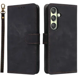 Phonesta Vintage Skin Book Wallet Klapphülle für Samsung Galaxy S25 - Schwarz