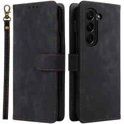 Phonesta Vintage Skin Book Wallet Klapphülle für Samsung Galaxy Z Fold 6 - Schwarz