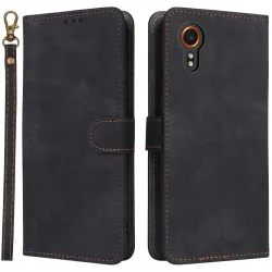 Phonesta Vintage Skin Book Wallet Klapphülle für Samsung Galaxy Xcover 7 - Schwarz