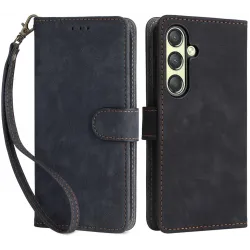 Phonesta Vintage Skin Book Wallet Klapphülle für Samsung Galaxy S24 - Schwarz