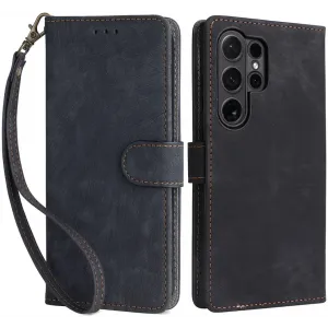 Phonesta Vintage Skin Book Wallet Klapphülle für Samsung Galaxy S24 Ultra - Schwarz