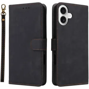 Phonesta Vintage Skin Book Wallet Klapphülle für Apple iPhone 16 Plus - Schwarz