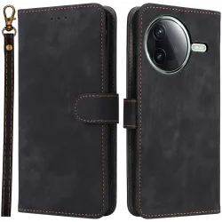 Phonesta Vintage Skin Book Wallet Klapphülle für Xiaomi Poco F7 Pro/F7 Ultra - Schwarz