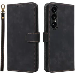 Phonesta Vintage Skin Book Wallet Klapphülle für Sony Xperia 1 VII - Schwarz