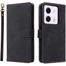 Phonesta Vintage Skin Book Wallet Klapphülle für Xiaomi Poco M7 Pro - Schwarz