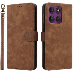 Phonesta Vintage Skin Book Wallet Klapphülle für Motorola Edge 60 Pro - Braun