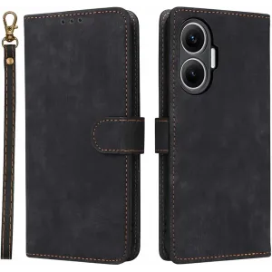 Phonesta Vintage Skin Book Wallet Klapphülle für Xiaomi Poco F7 - Schwarz