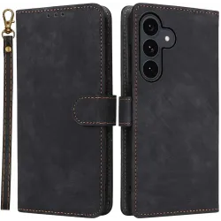 Phonesta Vintage Skin Book Wallet Klapphülle für Samsung Galaxy S25 FE - Schwarz