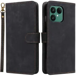 Phonesta Vintage Skin Book Wallet Klapphülle für Fairphone 6 - Schwarz