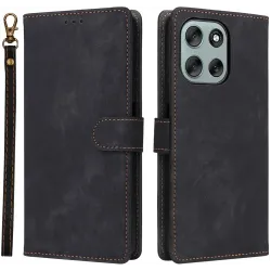Phonesta Vintage Skin Book Wallet Klapphülle für Motorola Moto G56 - Schwarz