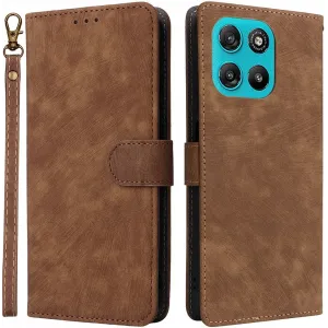 Phonesta Vintage Skin Book Wallet Klapphülle für Motorola Moto G57 Power - Braun