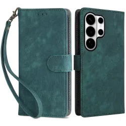 Phonesta Vintage Skin Book Wallet Klapphülle für Samsung Galaxy S26 Ultra - Grün