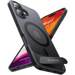 Torras Pstand Back Cover Hülle mit MagSafe für Apple iPhone 16 Plus - Schwarz