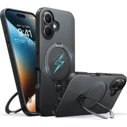 Torras Ostand Spin Back Cover Hülle mit MagSafe für Apple iPhone 16 - Schwarz