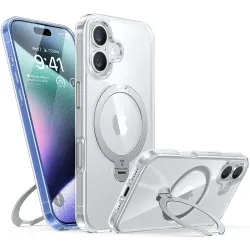 Torras Ostand Spin Back Cover Hülle mit MagSafe für Apple iPhone 16 - Transparent
