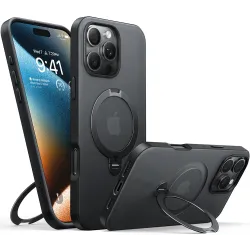 Torras Ostand Spin Back Cover Hülle mit MagSafe für Apple iPhone 16 Pro - Schwarz
