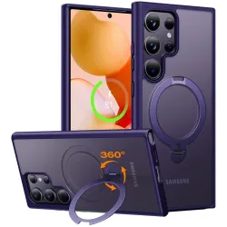 Torras Ostand Spin Back Cover Hülle mit MagSafe für Samsung Galaxy S24 Ultra - Dunkelviolett
