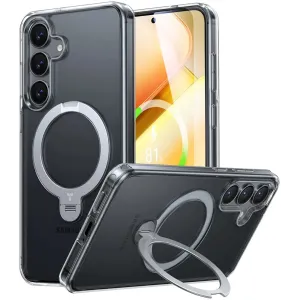 Torras Ostand Spin Back Cover Hülle mit MagSafe für Samsung Galaxy S25 Plus - Transparent