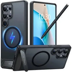 Torras Pstand Back Cover Hülle mit MagSafe für Samsung Galaxy S25 Ultra - Schwarz