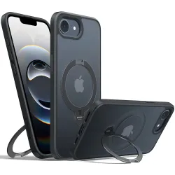 Torras Ostand Spin Back Cover Hülle mit MagSafe für Apple iPhone 17e/16e - Schwarz